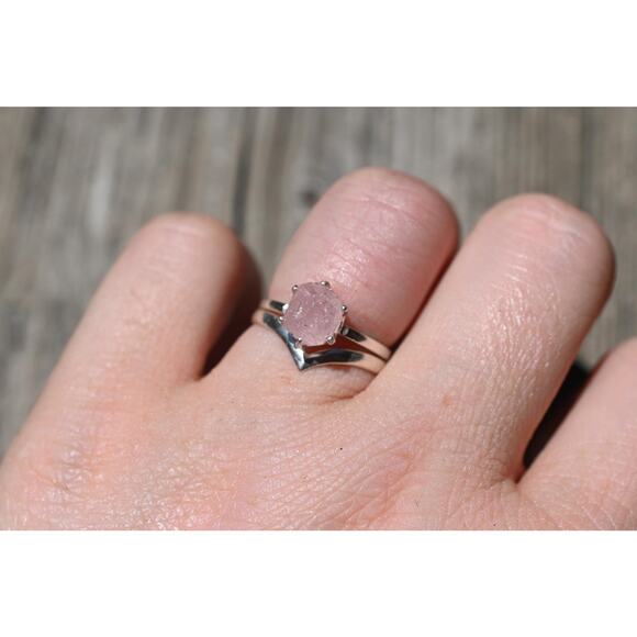 Morganite engagement ring set, raw crystal ring size 3 4 5 6 7 8 9 10 11 12 13 - Picture 2 of 9